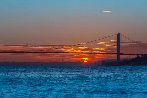 Evening views of the Bosphorus Bridge Stock Photos