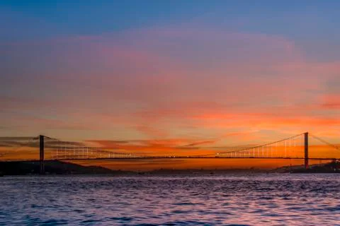 Evening views of the Bosphorus Bridge Stock Photos