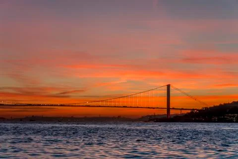Evening views of the Bosphorus Bridge Stock Photos