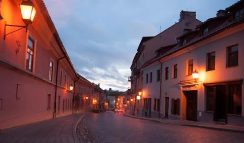 Evening in Vilnius streets Stock Photos