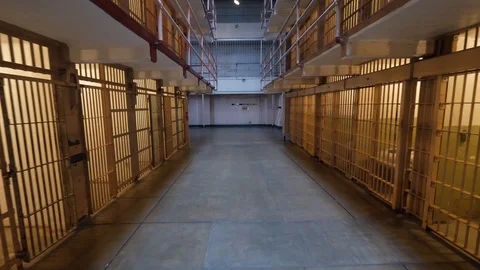 Evening walk in an abandoned  prison Stock Footage 100017697