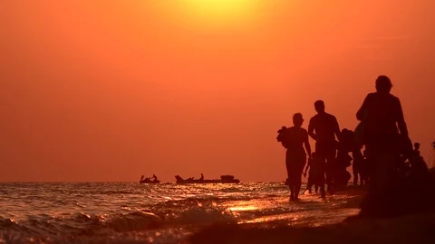 Evening walk along the coast Stock Footage 75106873