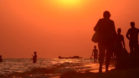 Evening walk along the coast Stock Footage 75115369