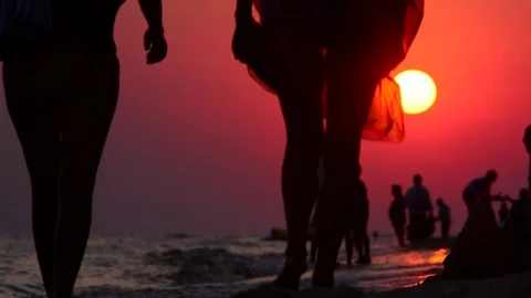 Evening walk along the coast Video stock 75134473