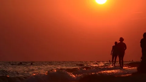 Evening walk along the coast Stock Footage 75157039