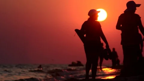 Evening walk along the coast Stock Footage 76005353