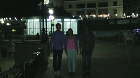 Evening walk with friends Stock Footage 56112563