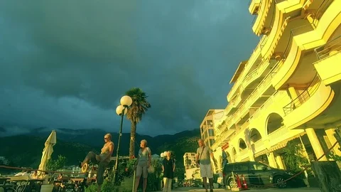 Evening walk in Rafailovici Stock Footage 72221276