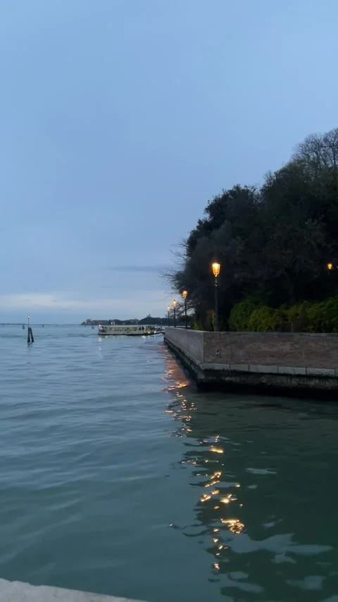 Evening Waterside with Lanterns in Venice Stock Footage 310939158