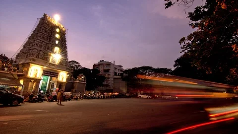 Evening wide angle time lapse shot of a temple in Bangalore, India Stock Footage 90459865