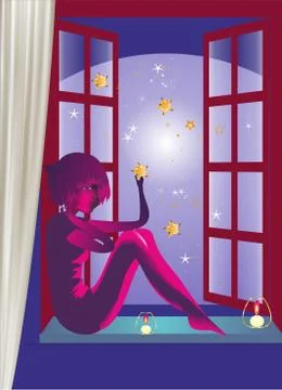 Evening in the window Stock Illustration