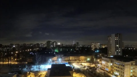 Evening in winter on city timelapse Stock Footage 79809392