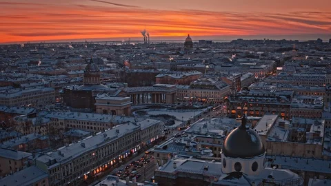 Evening winter sunset view of Nevsky Prospect, St. Petersburg Stock Footage 118969636