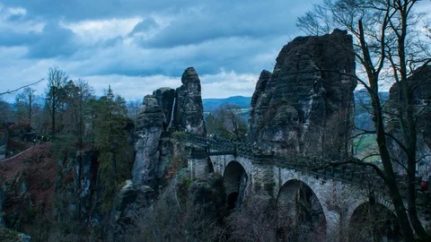 Evening Winter View on Bastei Bridge, Germany Stock Footage 125070865