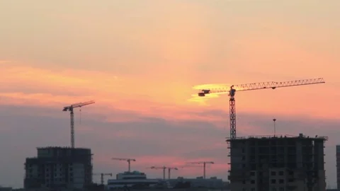 Evening work in building site Stock Footage 72982284