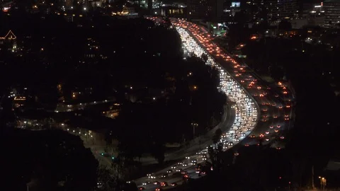 The evenings rush-hour traffic on the 101 through Hollywood￼ Stock Footage 119344979