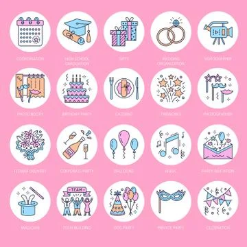 Event agency wedding organization vector line icon. Party service - catering Illustrazione stock
