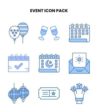 Event Blue Bundle Icons Pack Stock Illustration