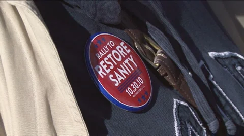 Event button at Jon Stewart’s Rally to Restore Sanity  Stock Footage 907804