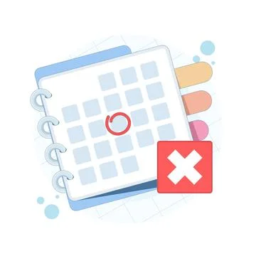 Event cancellation concept icon featuring calendar with cross mark symbol Stock Illustration