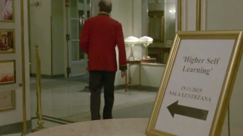 Event Direction Sign in Elegant Hotel Lobby Stock Footage 343099306