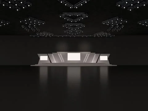 Event empty stage design with stairs front view. center led screen projection Stock Illustration