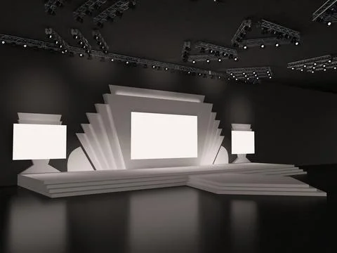 Event empty stage design with stairs perspective view. center rectangular led Stock Illustration