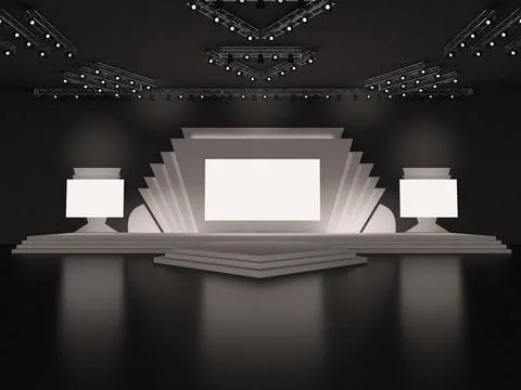 Event empty stage design with stairs front view. center rectangular led Stock Illustration