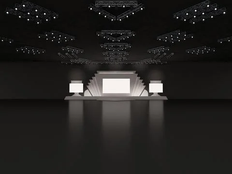 Event empty stage design with stairs front view. center rectangular screen Stock Illustration