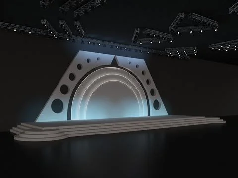 Event empty stage design with stairs perspective view. circle design backdrop Stock Illustration