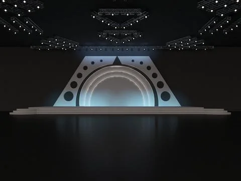 Event empty stage design with stairs front view. circle design backdrop Stock Illustration