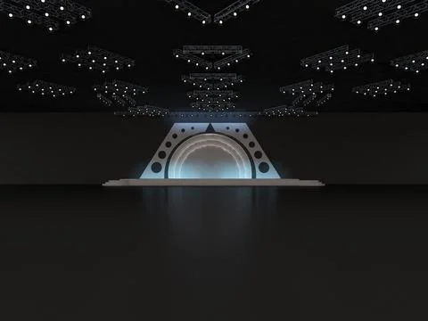 Event empty stage design with stairs front view. circle design backdrop Stock Illustration