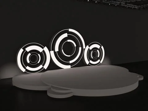 Event empty stage design with stairs perspective view. circle design backdrop Stock Illustration