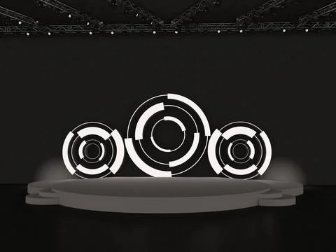 Event empty stage design with stairs front view. circle design backdrop Stock Illustration