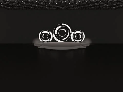 Event empty stage design with stairs front view. circle design backdrop Illustrazione stock