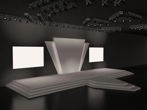 Event empty stage design with stairs, perspective view. two side-led screens Stock Illustration
