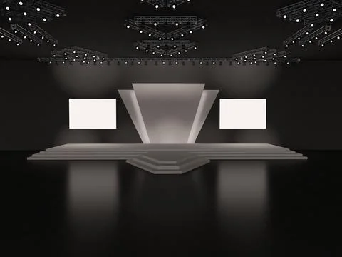 Event empty stage design with stairs, front view. two side-led screens Stock Illustration