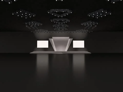 Event empty stage design with stairs, front view. two side-led screens Stock Illustration