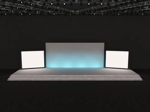 Event Empty stage front view. with a rectangular screen for projection Stock Illustration