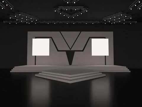 Event Empty stage front view. with two sides square-led screen for projection Stock Illustration