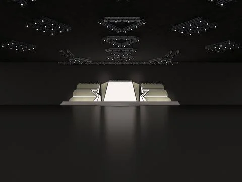 Event Empty stage front view including stairs. with a half-star form-led Illustrazione stock