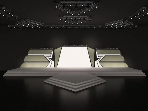 Event Empty stage front view including stairs. with a half-star form-led Stock Illustration