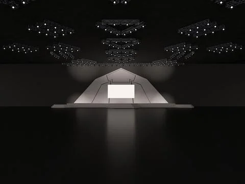 Event empty stage in front view with a rectangular led screen for projection Stock Illustration