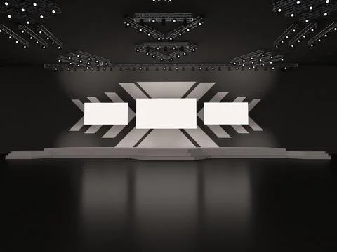 Event empty stage in front view with rectangular led screens for projection Stock Illustration