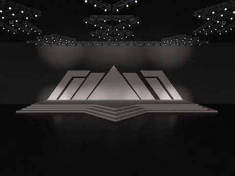 Event empty stage in front view with a triangle backdrop, staging stairs Stock Illustration