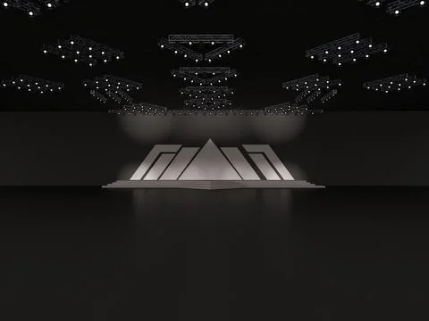Event empty stage in front view with a triangle backdrop, staging stairs Stock Illustration
