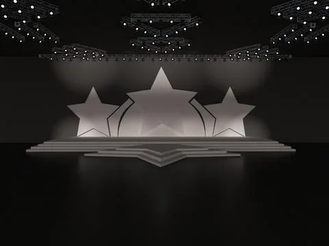 Event Empty stage front view including stairs. with three stars Stock Illustration