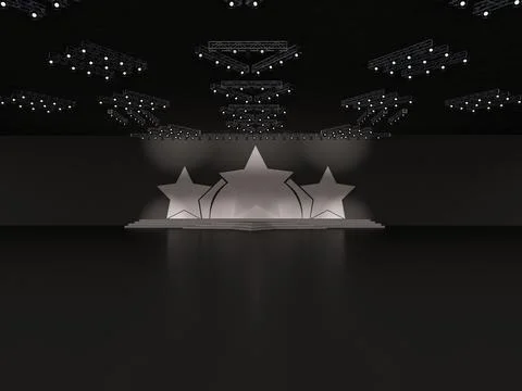 Event Empty stage front view including stairs. with three stars Stock Illustration