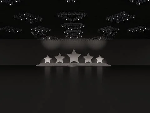 Event Empty stage front view including stairs. with five stars Illustrazione stock