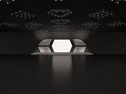 Event empty stage in front view with a led screen for projection, stage stair Stock Illustration